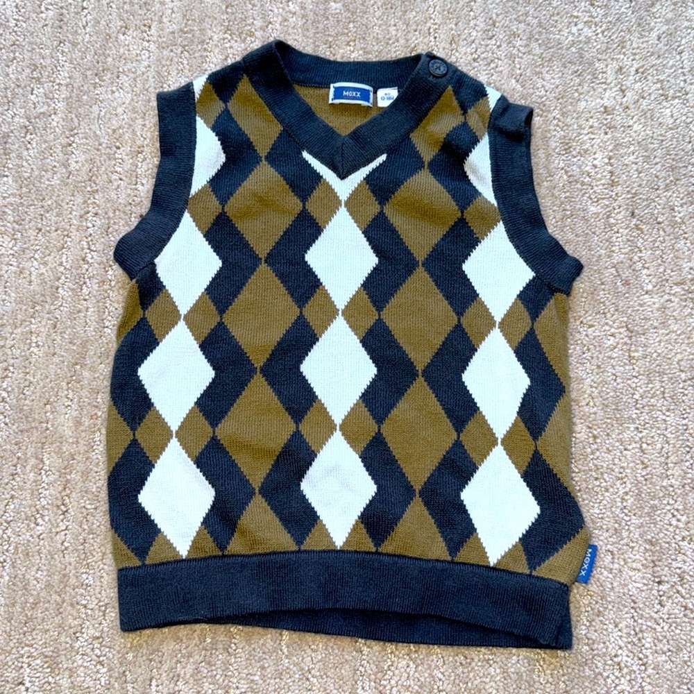 Toddler Boy Brown Argyle / Harlequin Sweater Vest - 12-18 Months